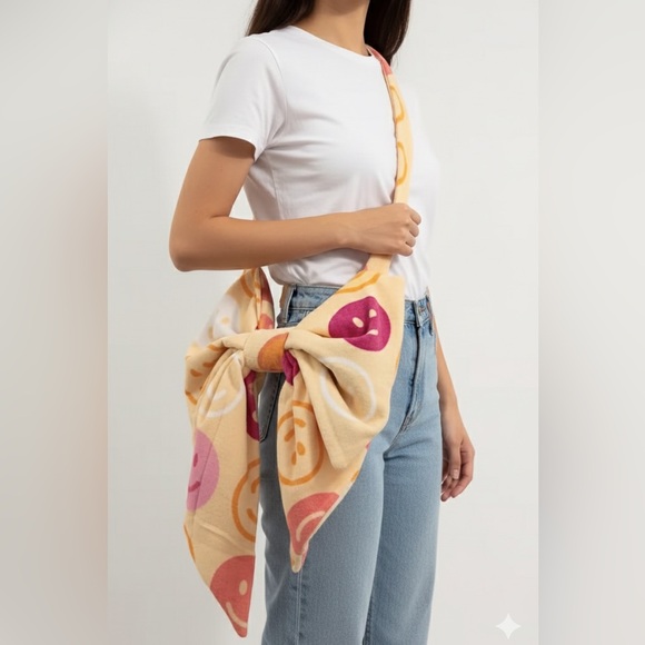 Handmade Handbags - NEW Handmade "Big Smile" Yellow Terry Cloth Oversized Bow Crossbody Bag